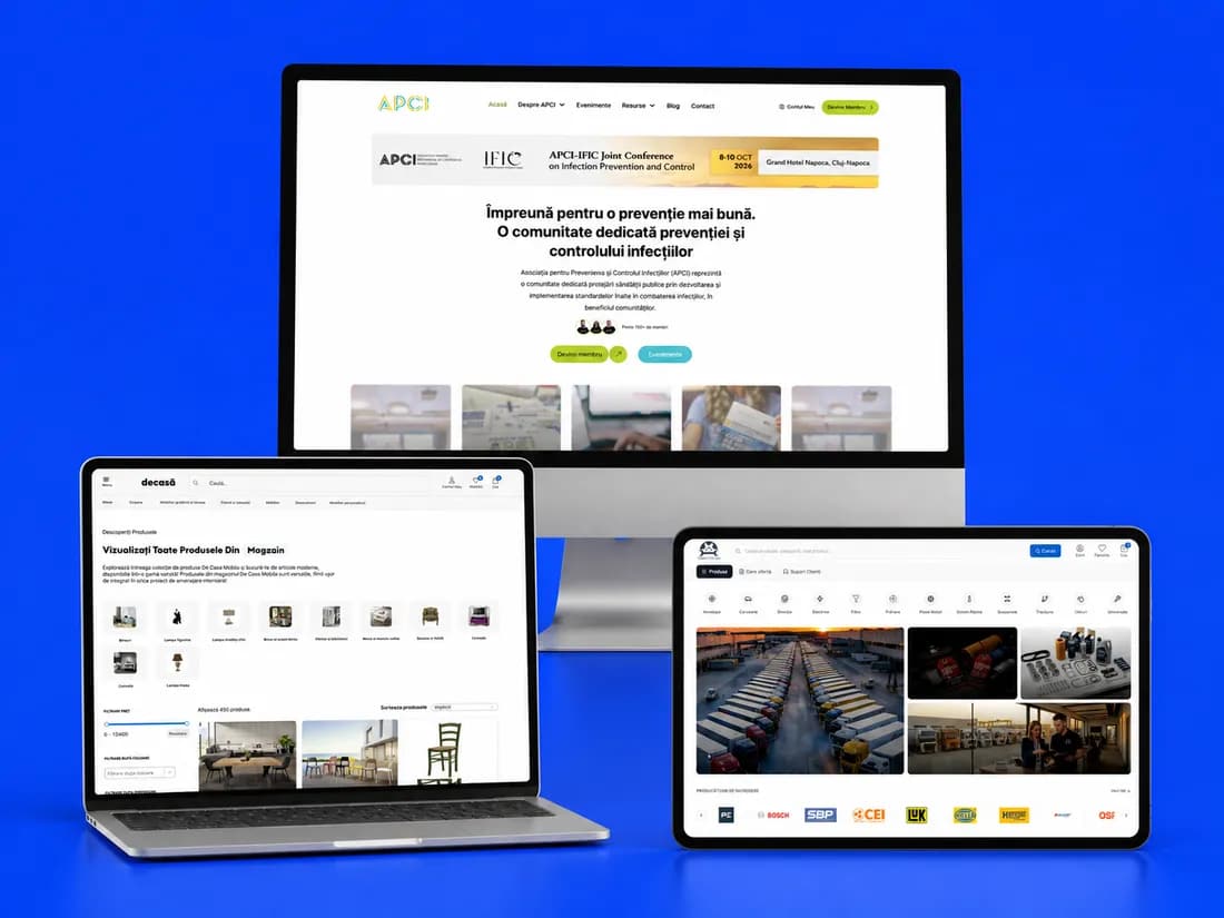 Website-uri Webmate prezentate pe calculator, laptop și tabletă