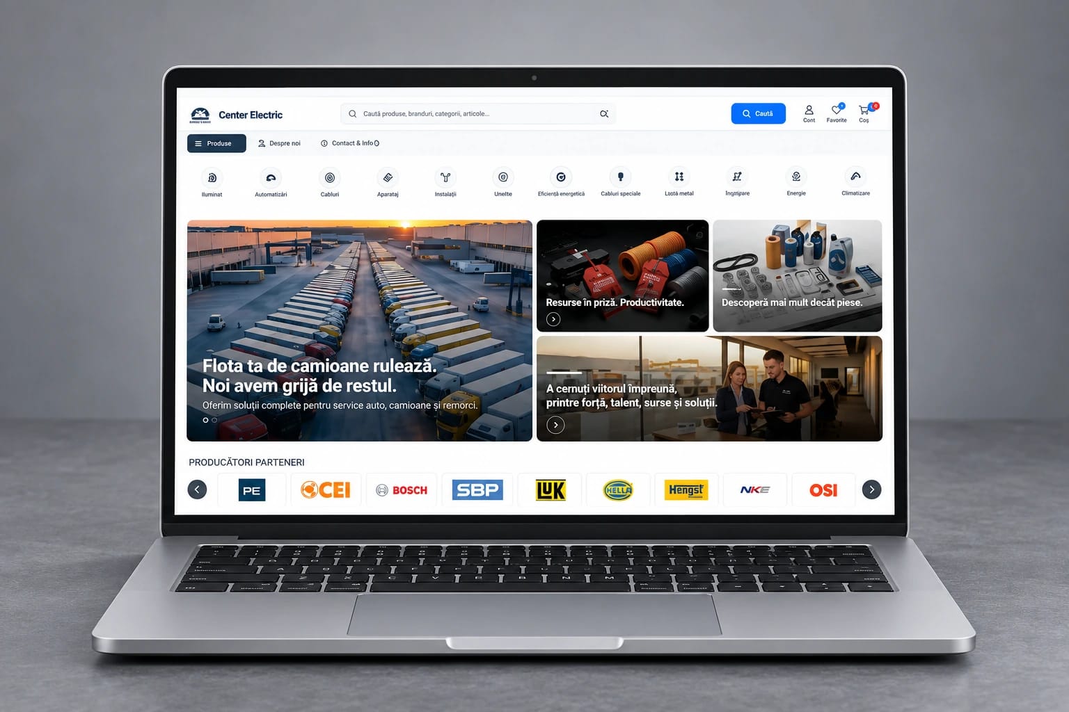 Website-ul Center Electric prezentat pe laptop