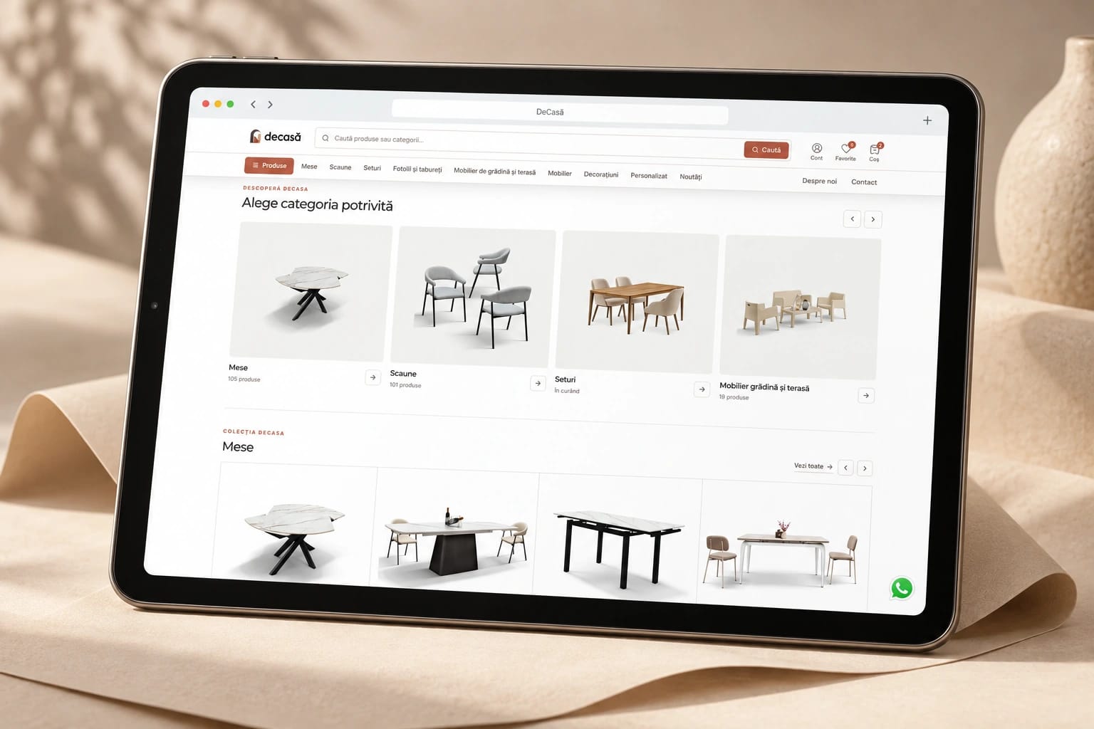 Website-ul DeCasă prezentat pe tabletă