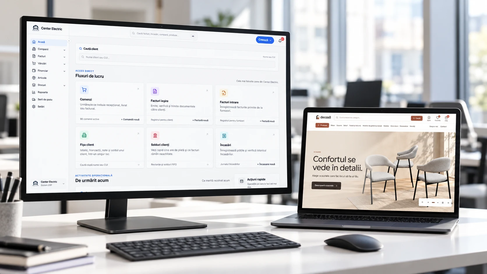 Compoziție cu interfețele reale Center Electric și DeCasă, proiecte Webmate