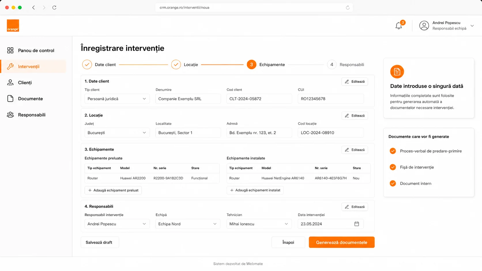Formular pentru intervenția din teren