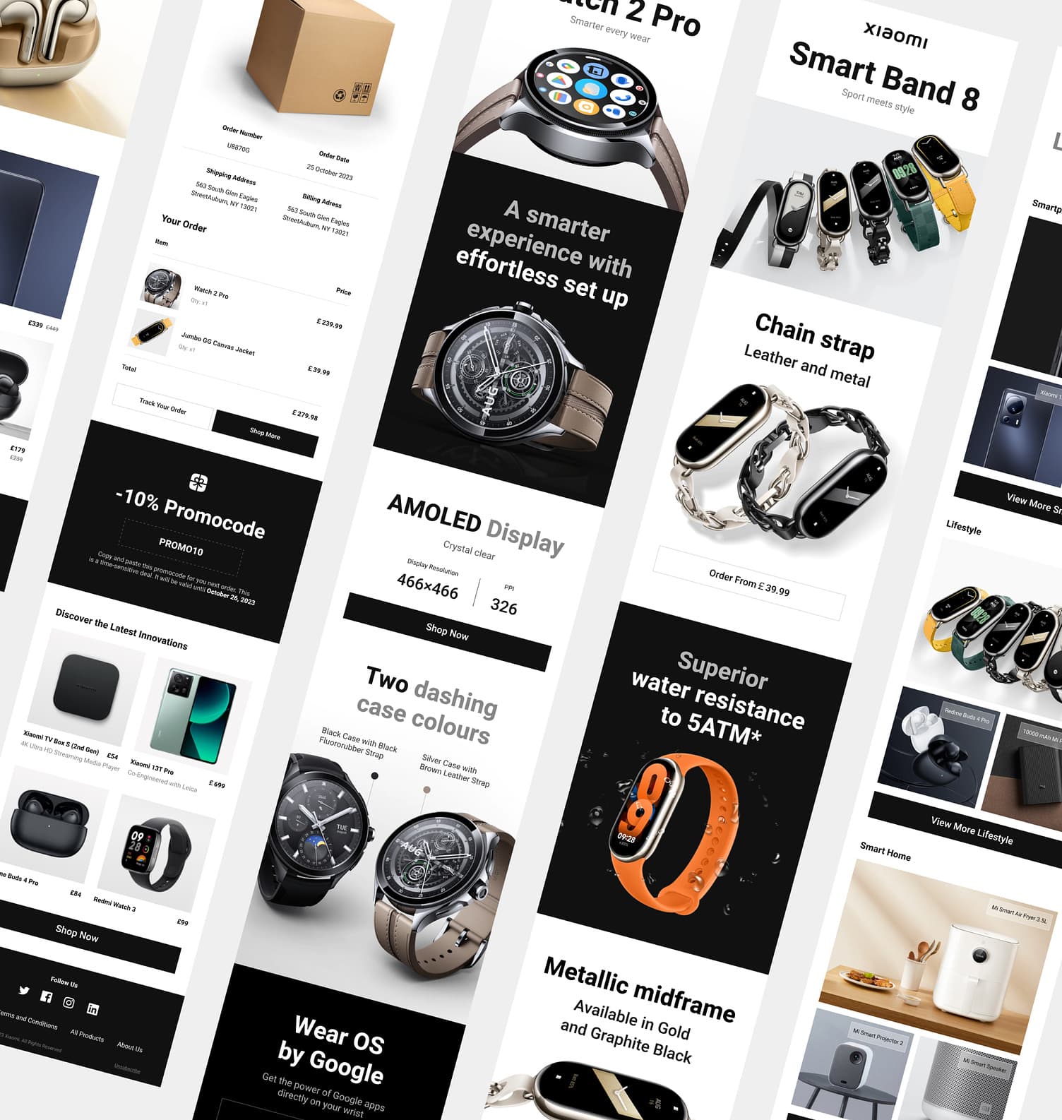 Un site de comerț electronic alb-negru cu o varietate de ceasuri.